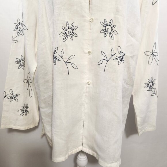 Jennifer Women Size 20 White Embroidered Long Sleeve 100% Ramie Button Tunic Top - Picture 3 of 16